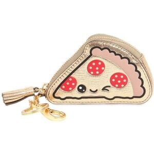 Anya Hindmarch Pizza Slice Wink Gold Leather Coin Purse Keychain Charm